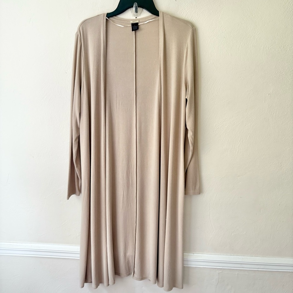 Magaschoni Tan Thin Ribbed Open Front‎ Cardigan